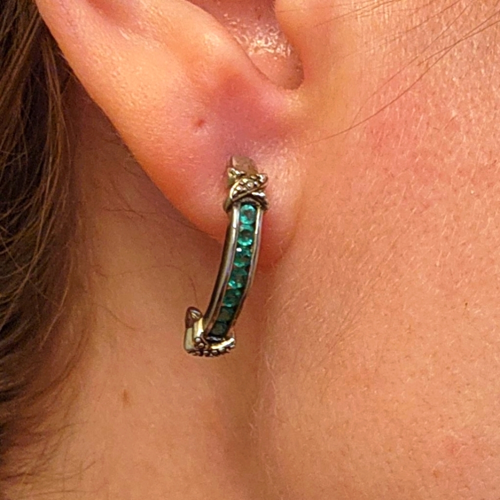 Emerald & Diamond Hoop Earrings